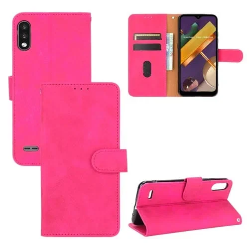 Funda Cuero PU LG K22 Hebilla Magnética Textura Becerro Abatible Horizontal con Soporte y Ranuras (Rosa Roja)