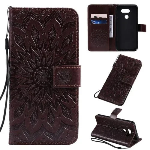 Funda Cuero PU LG K40S con Tapa Horizontal, Soporte, Ranuras y Cordón (Marrón)