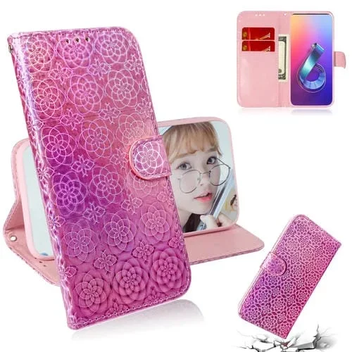 Funda Cuero Pu para Asus Zenfone 6 Zs630Kl con Hebilla Magnética, Soporte, Ranuras y Cordón (Rosa)