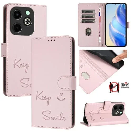 Funda Cuero Rfid con Relieve Sonriente para Infinix Hot 40I (Rosa)