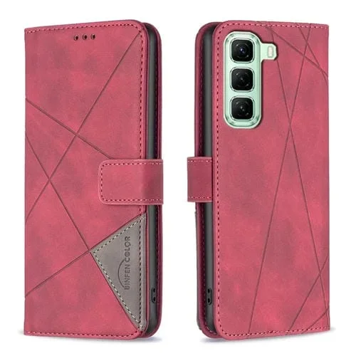 Funda Cuero Textura Rombos Hebilla Magnética para Infinix Hot 50 5G (Rojo)