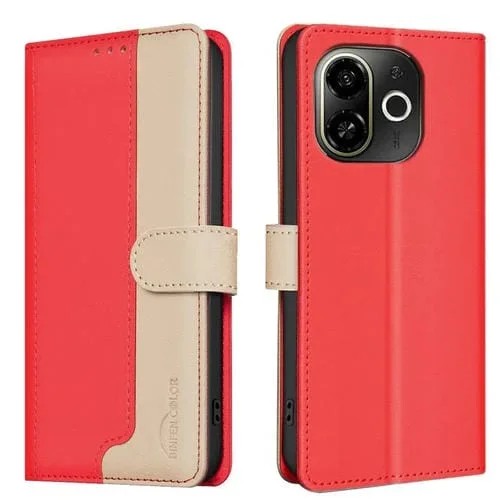 Funda de Cuero Antirrobo con Protección RFID para Tecno Pop 9 5G Spark 30C 5G (Rojo)