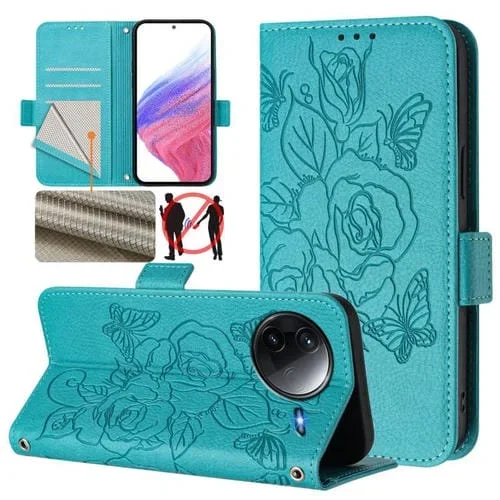 Funda de Cuero Antirrobo con Rfid para Redmi K80 5G/K80 Pro 5G con Relieve En Rosa (Azul Claro)