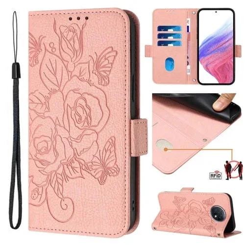 Funda de Cuero Antirrobo con Rfid y Relieve Rosa para Redmi Note 9T (Rosa)