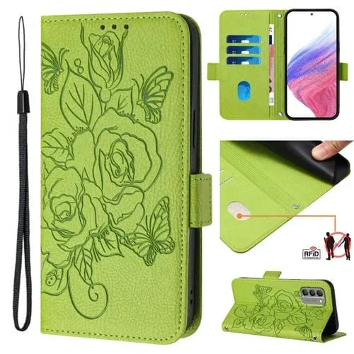 Funda de Cuero Antirrobo RFID con Relieve para Nokia G400 (Verde)
