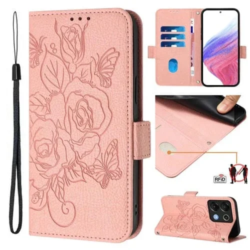 Funda de Cuero Antirrobo RFID con Relieve para Umidigi G9 5G (Rosa)