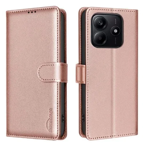 Funda de Cuero Antirrobo Rfid con Textura Litchi para Redmi Note 14 4G (Dorada)