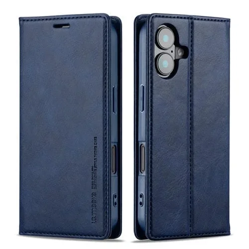 Funda de Cuero Antirrobo Rfid Lc.Imeeke para iPhone 16 Plus (Azul)