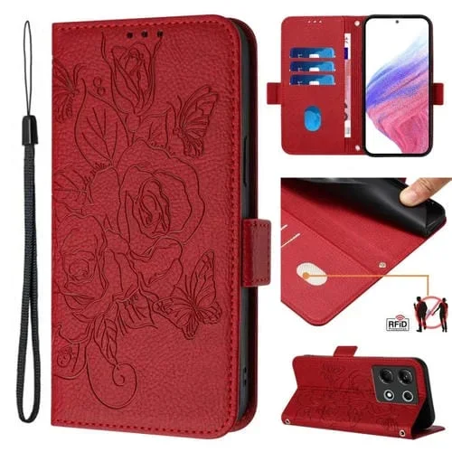 Funda de Cuero Antirrobo RFID para Infinix Note 30 4G con Relieve (Rojo)