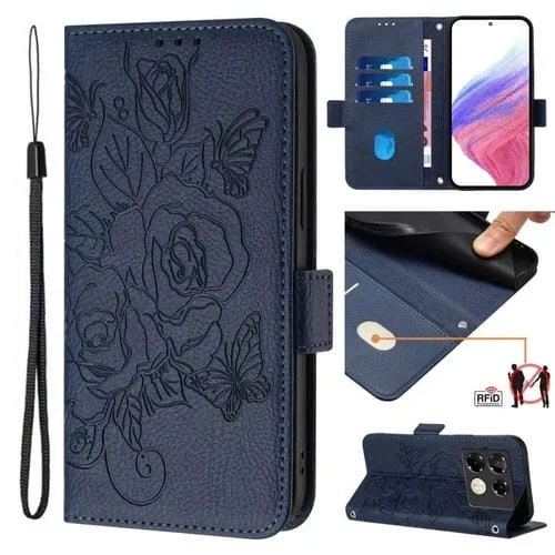 Funda de Cuero Antirrobo RFID para Infinix Note 40 Pro 4G con Relieve (Azul Oscuro)