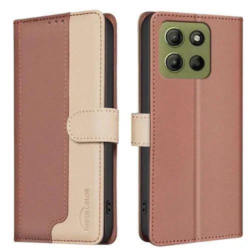 Funda de Cuero Antirrobo RFID para Motorola Moto G15 (Marrón)