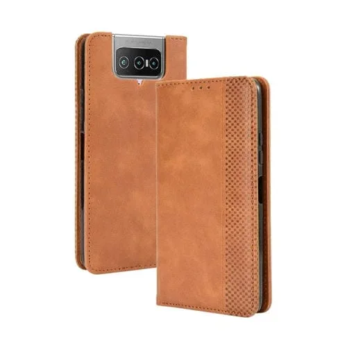 Funda de Cuero Asus Zenfone 7 Zs670Ks y Zenfone 7 Pro Zs671Ks con Hebilla Magnética, Soporte y Ranuras (Marrón)