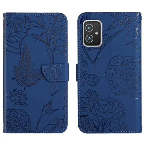 Funda de Cuero Asus Zenfone 8 Zs590Ks en Relieve Peonía (Azul)
