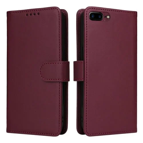 Funda de Cuero Betopnice Bn-005 para iPhone 6 Plus 7 Plus 8 Plus Desmontable 2 En 1 (Rojo Vino)