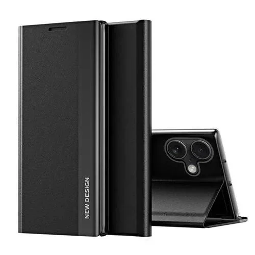 Funda de cuero con adsorción lateral galvanizada para iPhone 17 (negra)
