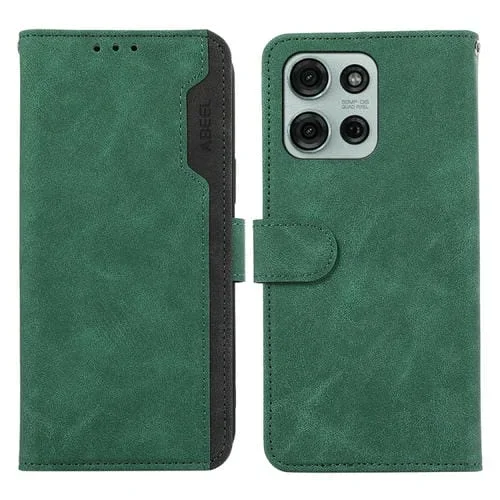 Funda de Cuero con Bloqueo de Color Abeel para Motorola Moto G75 5G (Verde y Negro)
