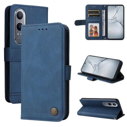 Funda de Cuero con Botones de Metal y Diseño de Árbol de la Vida para Oppo K12X (Azul)