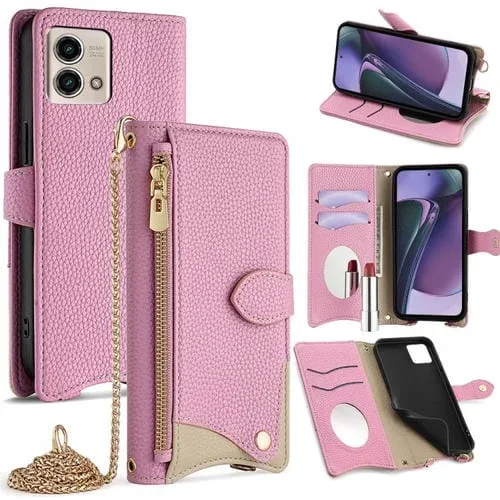 Funda de Cuero con Cadena Cruzada y Diseño Cola de Pez para Motorola Moto G Stylus 5G (2023) (Rosa)