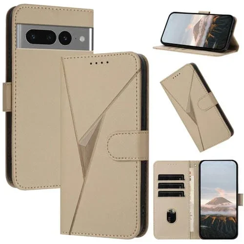 Funda de Cuero con Cierre de Hebilla y Diseño Triangular para Google Pixel 7 Pro (Dorada)