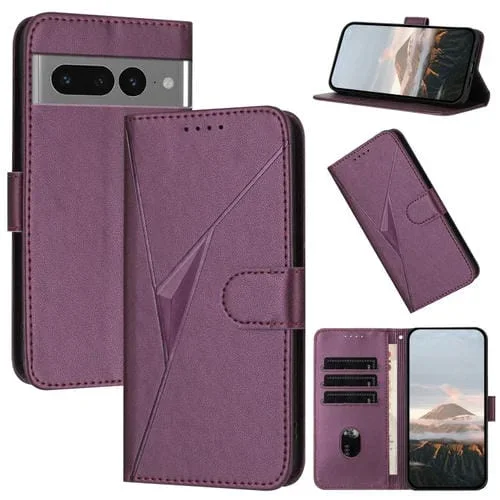Funda de Cuero con Cierre de Hebilla y Diseño Triangular para Google Pixel 7 Pro (Morado Oscuro)