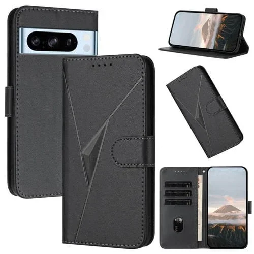 Funda de Cuero con Cierre de Hebilla y Diseño Triangular para Google Pixel 8 Pro (Negra)