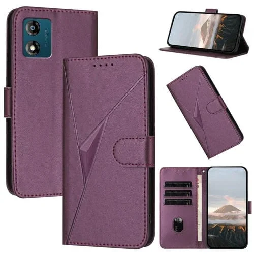 Funda de Cuero con Cierre de Hebilla y Diseño Triangular para Motorola Moto E13 (Morado Oscuro)