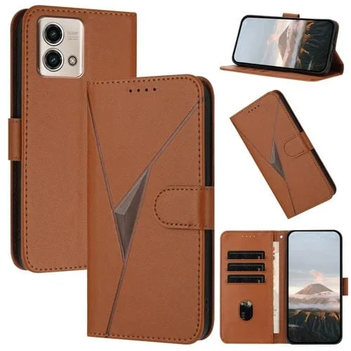 Funda de Cuero con Cierre de Hebilla y Diseño Triangular para Motorola Moto G Stylus 2023 (Marrón)