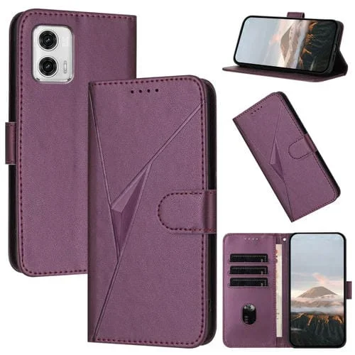 Funda de Cuero con Cierre de Hebilla y Diseño Triangular para Motorola Moto G73 (Morado Oscuro)