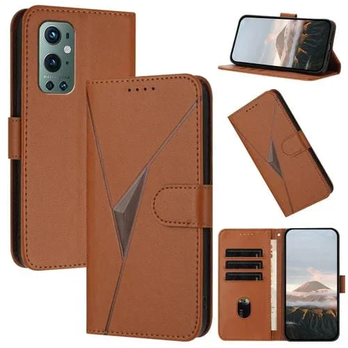 Funda de Cuero con Cierre de Hebilla y Diseño Triangular para OnePlus 9 Pro (Marrón)