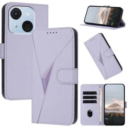 Funda de Cuero con Cierre de Hebilla y Diseño Triangular para Teléfono Itel A50C (Morado Claro)