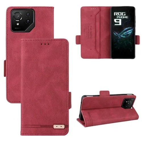 Funda de Cuero con Cierre Magnético para Asus Rog Phone 9 (Roja)