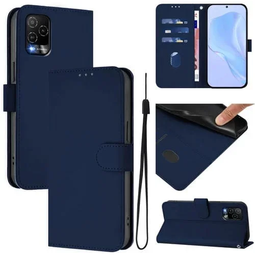 Funda de Cuero con Cordón para Blu View 5 Pro Skin Feel (Azul Marino)