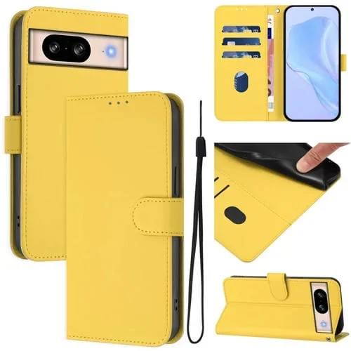 Funda de Cuero con Cordón para Google Pixel 8 (Amarillo Limón) Diseño Piel Liso