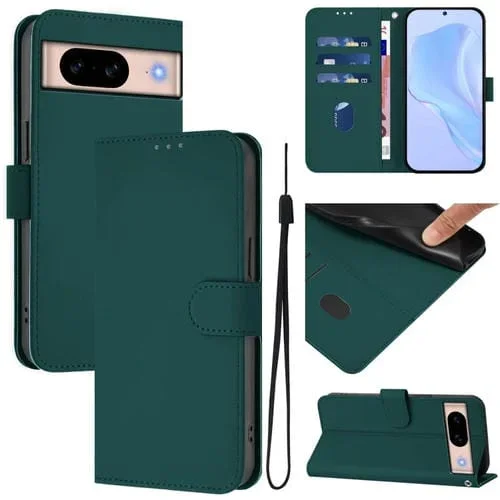 Funda de Cuero con Cordón para Google Pixel 8A (Verde Oscuro) Diseño Piel Liso