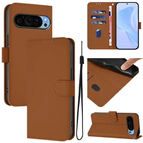 Funda de Cuero con Cordón para Google Pixel 9 y Pixel 9 Pro (Marrón)