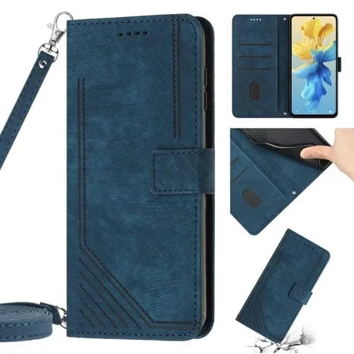Funda de Cuero con Cordón para Infinix Hot 11 (2022) Skin Feel Stripe (Azul)