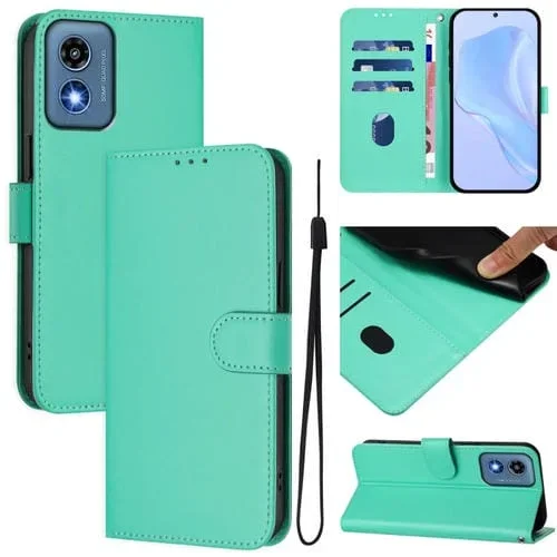 Funda de Cuero con Cordón para Motorola Moto G Play 5G (2024) con Tacto de Piel (Verde)