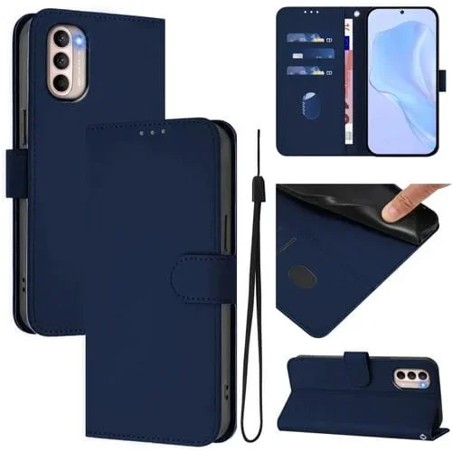 Funda de Cuero con Cordón para Motorola Moto G31 4G con Tacto de Piel (Azul Marino)