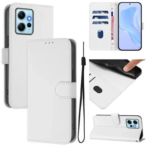 Funda de Cuero con Cordón para Redmi Note 12 4G, Color Sólido, Tacto Global (Blanco)