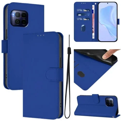 Funda de Cuero con Cordón para T-Mobile Revvl 7 Pro 5G con Tacto de Piel (Azul Oscuro)
