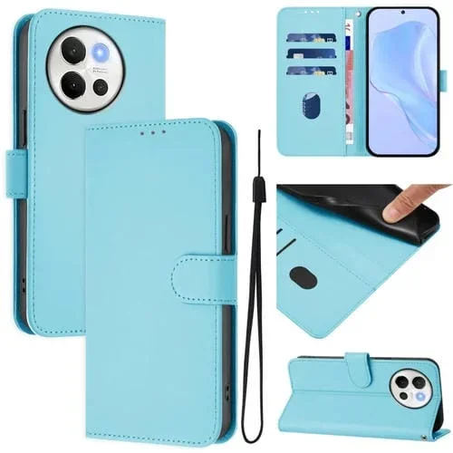 Funda de Cuero con Cordón para Teléfono con Sensación de Piel Global para Vivo V40 Lite 5G/V30E 5G (Azul Cielo)