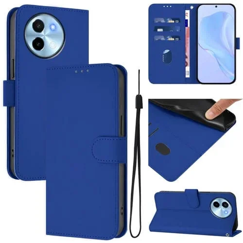 Funda de Cuero con Cordón para Teléfono con Sensación de Piel Global para Vivo Y38 5G/Y200I (Azul Oscuro)