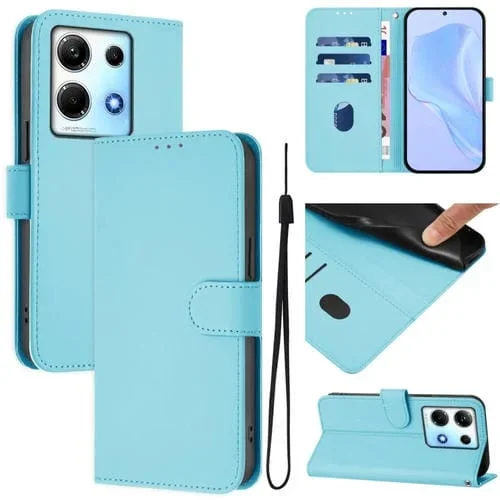 Funda de Cuero con Cordón para Teléfono Infinix Note 30 4G/5G con Tacto de Piel (Azul Cielo)