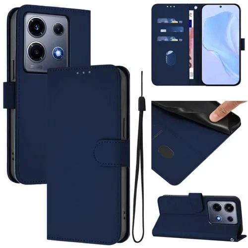 Funda de Cuero con Cordón para Teléfono Infinix Note 30 Vip Skin Feel (Azul Marino)