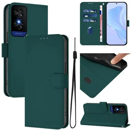 Funda de Cuero con Cordón para Teléfono TCL 50 5G / 50 Xe Nxtpaper 5G (Verde Oscuro)