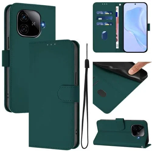 Funda de Cuero con Cordón para Teléfono Vivo Iqoo Z9 5G / Z9 Turbo 5G con Tacto de Piel de Color Sólido (Verde Oscuro)