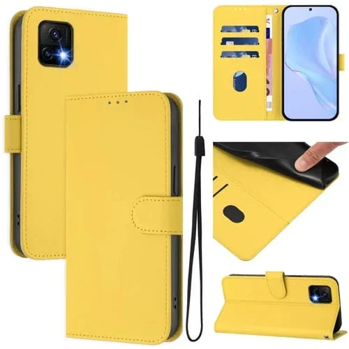 Funda de Cuero con Cordón para Teléfono Vivo Y52S 5G / Iqoo U3 / Y31S 5G con Tacto de Piel de Color Sólido (Amarillo Limón)