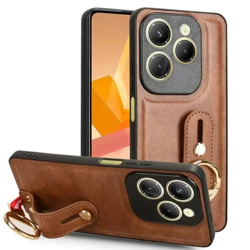 Funda de Cuero con Correa para Muñeca Tecno Spark 20 Pro 4G (Marrón)
