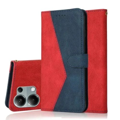 Funda de Cuero con Costuras de Dos Colores para Redmi Note 13 Pro 4G (Rojo y Azul)