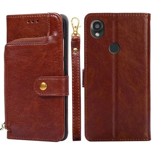 Funda de Cuero con Cremallera para Kyocera Digno Sx3-Kyg02 Teléfono (Marrón)